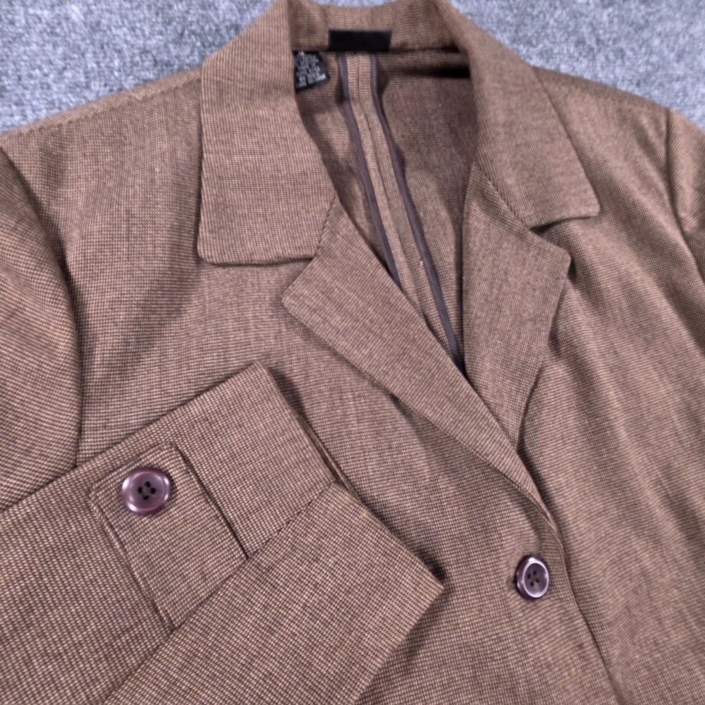 Rafaella Vintage Brown Micro Check Blazer Jacket Womens 12 Three Button Front